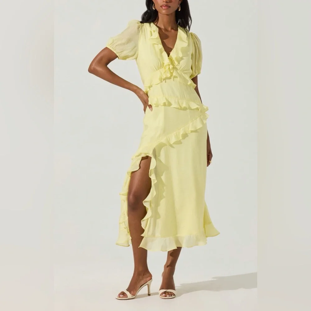 ASTR The Label Ruffle Midi Dress Butter Yellow - Picture 1 of 6
